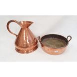 A Victorian copper 2 galleon jug and a two handled copper pan (2)Condition Report Pan Approx.