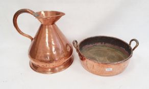 A Victorian copper 2 galleon jug and a two handled copper pan (2)Condition Report Pan Approx.