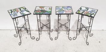 Four modern glass topped side tables on wire bases (4)