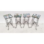 Four modern glass topped side tables on wire bases (4)