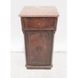 Pot cupboard, pink marble top with single drawer and cupboard door, plinth base