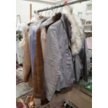 Lady's sheepskin jacket, a lady's blue suede jacket, a Dorothy Perkins fur trimmed leather gilet and