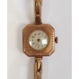 A lady's 9ct gold wristwatch, 15g approx. in total