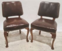 Pair of brown leather covered office chairs in the French taste, cabriole legs (2)