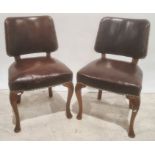 Pair of brown leather covered office chairs in the French taste, cabriole legs (2)