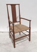 20th century oak Arts and Crafts style chair with rush seating