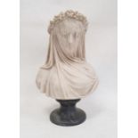 After Raphaelle Monti, 1875, bust of 'The Veiled Bride', on turned pedestal, 36cm high  Condition