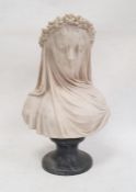 After Raphaelle Monti, 1875, bust of 'The Veiled Bride', on turned pedestal, 36cm high  Condition