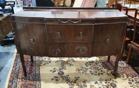 1930's mahogany breakfront sideboard, two drawers, two cupboard doors, faceted supports, 136cm x