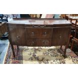 1930's mahogany breakfront sideboard, two drawers, two cupboard doors, faceted supports, 136cm x