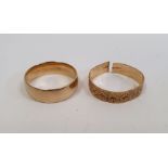 Two 9ct gold wedding rings (one damaged), 6.4g approx. (2)