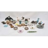Crown Devon model of a schnauzer dog, a Poole pottery model of a dolphin, a Wade ashtray and various