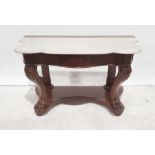 White marble top oak framed washstand, serpentine front, cabriole legs terminating to paw feet