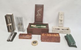 Cased set of dominoes, a thuyawood cased set of dominoes, a cased set of dice, a cased penknife, a