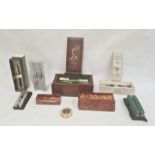 Cased set of dominoes, a thuyawood cased set of dominoes, a cased set of dice, a cased penknife, a