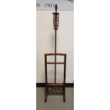 Carved Chinese rosewood standard lamp with fretwork panels, adjustable height 160cm high to 194cm