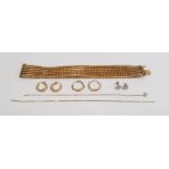 A Charles Murat gold coloured metal heavy chain link bracelet, a pair of 9ct gold hoop earrings,