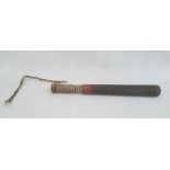 19th century painted wooden truncheon with cream handle, painted in black and red, 40cm