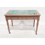 Maple & Co oak desk, the rectangular top with moulded edge and rounded corners, above two drawers,