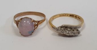 9ct gold and opal ring and a 9ct gold and five-stone diamond ring set small stones (2)  Condition