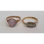 9ct gold and opal ring and a 9ct gold and five-stone diamond ring set small stones (2)  Condition