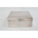 A 1920s silver mounted box, square shaped, line engraved, initialled C.H.R, Birmingham 1925, maker's