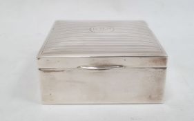 A 1920s silver mounted box, square shaped, line engraved, initialled C.H.R, Birmingham 1925, maker's