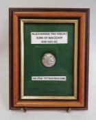 Silver tetradrachm, Alexander the Great, King of Macedon 3362 323BC, in framed case (worn)