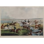 Hunting print  "The Oxford Drag", dated 1848, 28cm x 52cm  After Gerald Hare Colour print  Hunting