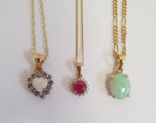 14ct gold opal pendant on 14ct gold chain, 4.5g approx., 9ct gold heart-shaped pendant set with opal