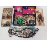 Quantity of costume jewellery, beaded necklaces, pendants, one jewellery box and loose boxes (1 box)