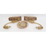 Pair of ormolu wall brackets with garland decoration, a pair of gilt metal curtain tiebacks of