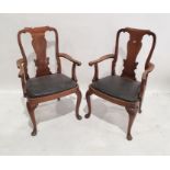 Set of four late 19th/early 20th century armchairs with shaped top rail, on vase-shaped back