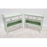 Pair of modern green and white hall tables