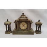 Victorian green onyx and brass clock garniture the clock with Arabic numerals Condition Report
