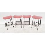 Four Kandya red seated metal framed stools (4)