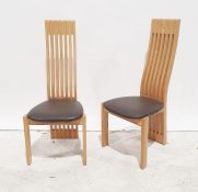 Set of six modern oak-framed chairs, upholstered seats