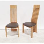 Set of six modern oak-framed chairs, upholstered seats