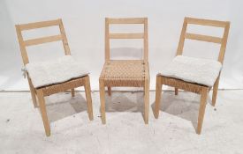Set of three beech-framed wicker seated 20th century chairs (3)