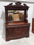 Victorian walnut mirror back dresser, with moulded decoration, three assorted drawers above the