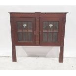 Art nouveau carved oak cabinet, part of larger original, pair leaded glazed doors with vaseline