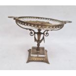 A gilt metal and glass two handled comport, the glass bowl cracked, with silver coloured metal