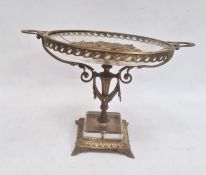 A gilt metal and glass two handled comport, the glass bowl cracked, with silver coloured metal