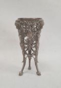 19th century silver-coloured metal trumpet-shaped vase holder, elaborately decorated, pierced with