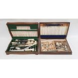 Assorted spoons and flatware in a cased canteen and another part canteen of cutlery including