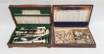 Assorted spoons and flatware in a cased canteen and another part canteen of cutlery including