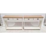 Two modern oak effect and cream painted based two drawer hall tables (2)