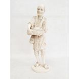 ****** WITHDRAWN ****** Japanese carved ivory okimono figure of a standing fisherman with basket