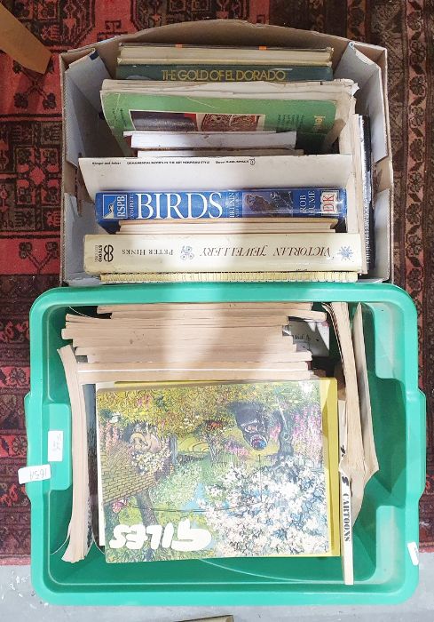 Two boxes of books including Giles annuals etc