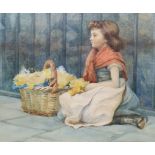 British school,  Watercolour Girl with basket of flowers 23 x 27 cm (torn gallery label verso)